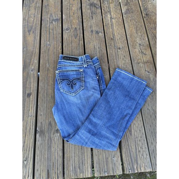 Rock Revival Jeans Women 32 Blue Denim BLAKE Easy Boot Cut Stretch Distressed - Picture 2 of 15